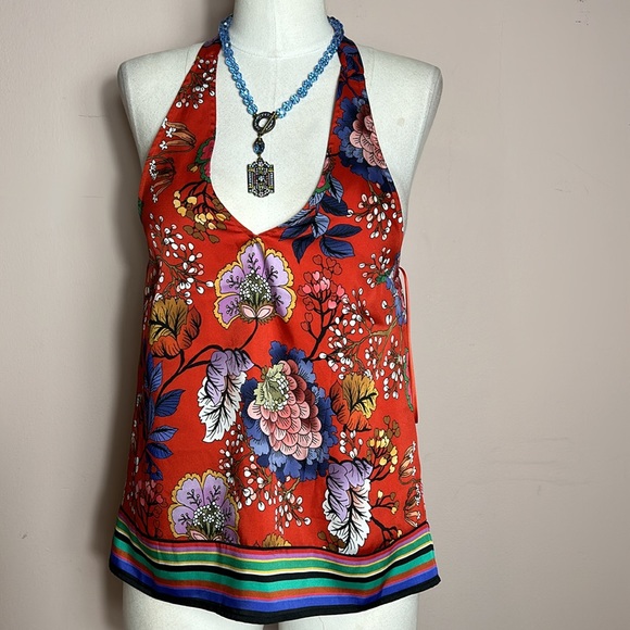 Express Floral Scarf Halter  top Open Back size XS - Picture 3 of 13
